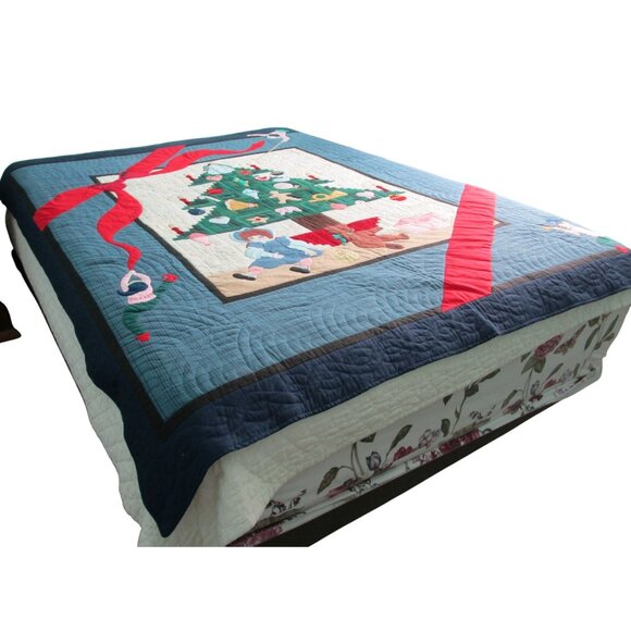 Log Cabin Christmas Tree Quilt Applique Ornaments Elves Queen Vintage 1994 GUC - Picture 2 of 16